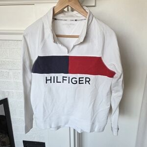 Tommy Hilfiger Sport Logo Pullover Quarter Zip Colorblock Sweater Medium